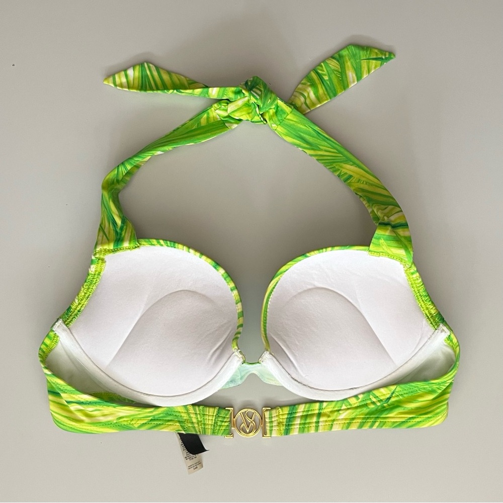 VS • 34B • Neon Palm Print Bombshell Halter Bikini Top - Picture 2 of 4